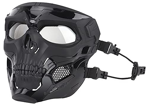OAREA Máscara de Halloween Face Carril de cráneo Máscaras de Esqueleto con Gafas for Película Cosplay Props Party Mascarada Fiesta (Color : BK)