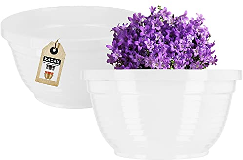 KADAX Ciotola fatta di plastica, ciotola di fiori rotondi, fioriere resistenti alle intemperie per l'esterno, guscio tomba, guscio a sfera leggera per fiori, guscio di pianta (⌀ 22,5 cm, bianco)