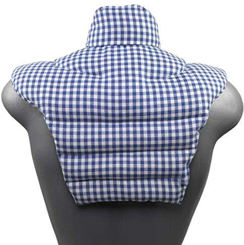 Cuscino per il collo con forma a U per l'area cervicale - Collo + Spalle + Schiena - Cuscino con noccioli di ciliegia - Cuscino termico - Cuscino per il collo - bianco-blu
