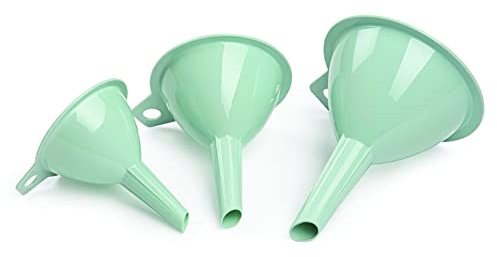 Set of 3 - Plastic Funnel for Narrow Necked Bottles - Kitchen Funnel for Liquid and Powder Transfer (Mint Green - 6.5/8/9.5cm)