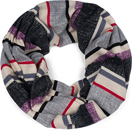 styleBREAKER Unisex Loop Schal mit buntem Streifen Muster, Leichter Schlauchschal mehrfarbig gestreift, Tuch 01016215, Farbe:Lila-Grau-Beige