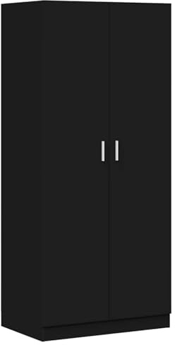 Kleiderschrank, mit 2 Türen, großem Innenfach und Hängestange, aus Holzwerkstoff, 80x52x180 cm, Schwarz, für Schlafzimmer, Wohnzimmer oder Ankleidezimmer geeignet