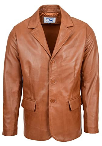 Divergent Retail DR111 Herren Blazer Mantel aus echtem Lammfell Leder Hellbraun, hautfarben, XL