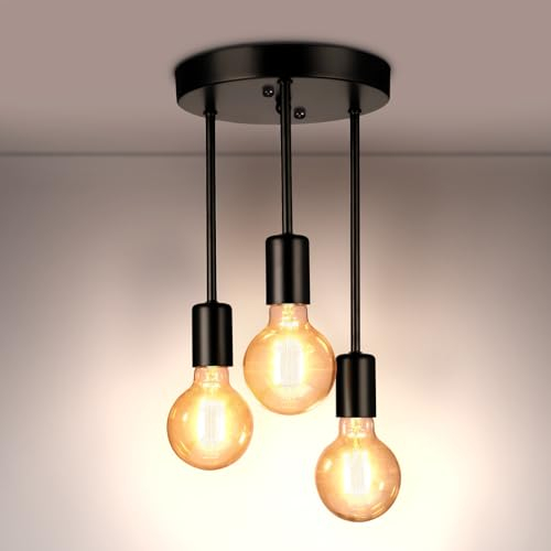 Letlit Plafonnier 3 Flammes - Plafonnier Vintage Noir, E27 Lampe de Cuisine Suspendu Lustre, Plafonnier Industriel Rétro Pour Salle à Manger Cuisine Salon Bar Restaurant