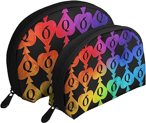2 Pcs Cosmetic Bags Queen of Spades Poker Travel Makeup Bag Shell Toiletry Women Handbag
