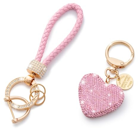 CHUQING Schlüsselanhänger, Autoschlüsselanhänger für Frauen, Glitzer Strass Schlüsselanhänger, Ringriemen mit Anhängern,Autoschlüssel Dekoration,Rosa