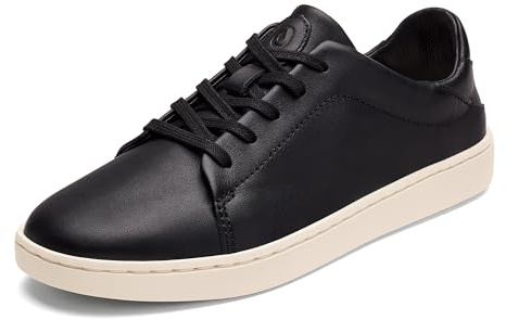 OLUKAI Pehuea Li 'Ili Women's Everyday Leather Sneakers, Casual & Versatile Shoes with Drop-In Heel, Soft & Premium Materials, All-Day Comfort & Support, Black/Black, 8.5