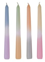 Juego de 4 velas cilíndricas tricolor para crear ambiente – Juego de velas con colores degradados para dormitorio y salón, de cera, 2 x 10 cm, multicolor