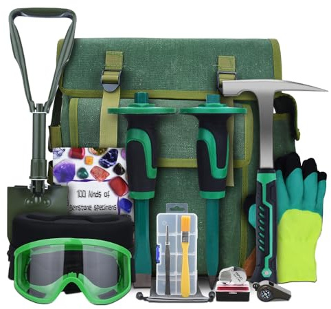 YTYLSJ 16-Piece Geological Rock Hammer Kit, Portable 32-ounce Hammer and Chisel Backpack Set, Suitable for Rock Hunting, Gold Mining,Ideal Choice for Beginners and Enthusiasts