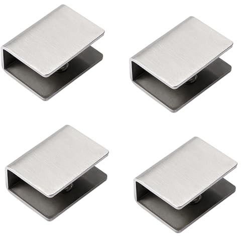 Leliafleury 4 soportes de estante de vidrio de acero inoxidable para estante de vidrio, soportes ajustables de clip de vidrio, abrazadera rectangular para estante de vidrio de 10 mm y madera acrílica