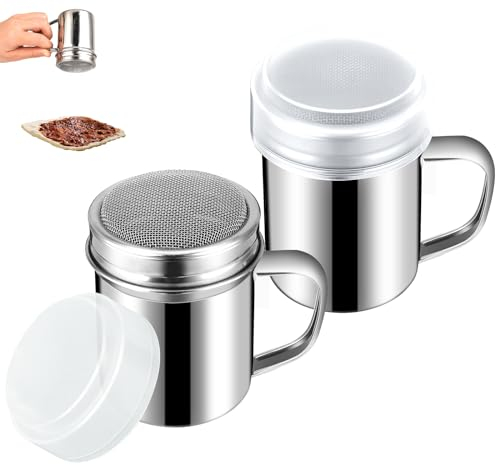 Mozeat Lens Pulverizador de polvo de acero inoxidable, 2 unidades, para chocolate, con tapa de malla fina, colador de café para hornear, cocinar para restaurantes domésticos