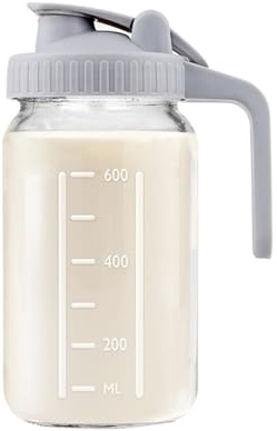 Hniuyun Bocal Mason en verre à large ouverture - Pichet à lait maternel avec couvercle à rabat et bec verseur - Fermeture hermétique - Pichet en verre idéal pour le lait maternel, le thé glacé, le