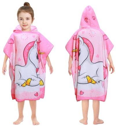 Decalsweet Pink Unicorn Hooded Towel for Kids,Soft Children's Bath Towel,Absorbent Poncho Towel for Toddlers Girls Beach Swimming