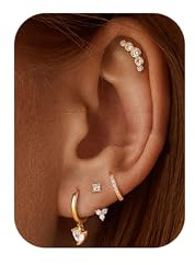 Morfetto 4 Pairs 14K Gold Plated Hypoallergenic Earrings Set for Women - Dainty Stud, Huggie, Small Hoop, and Dangle Cartilage Earrings for Multiple Piercings 14K Gold,Heart Cz