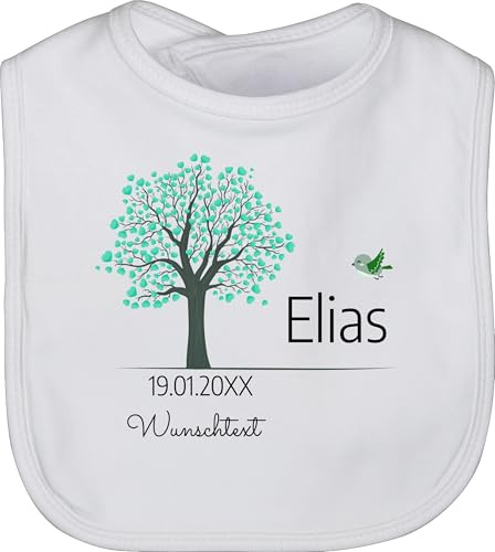 Geschenk mit Namen personalisiert by Shirtracer - Baby Lätzchen - Lebensbaum Geschenk Taufe mit Name personalisiert I Geburt I Kommunion Datum Geschenk