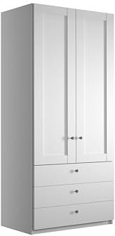 WIEMANN Drehtürenschrank mit 3 Schubkästen, Landhausstil Kleiderschrank 100cm breit, Weiß, Höhe 216cm, Marlow