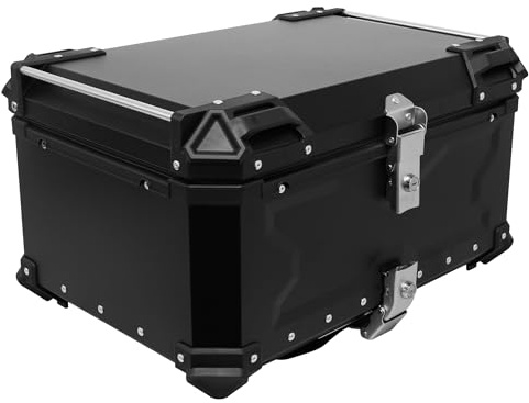 BIKE IT Aluminium Motorcycle Top Box Luggage Top Case with Security Lock Universal Fitting Plate (80L)