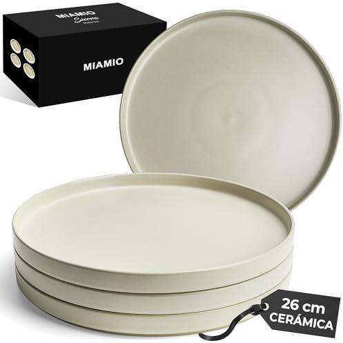 MIAMIO – Plates Set for 4 / Dinnerware Sets for 4 People, Beige Matte Stoneware, Dishwasher, and Microwave Safe – Sierra Collection (Light, Small Plate (4X))