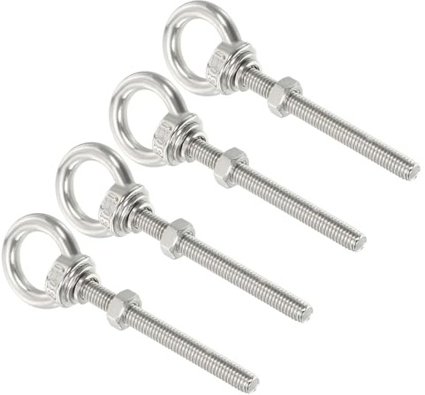 sourcing map Lot de 4 boulons à œil M4 de 1,9 x 5 cm en acier inoxydable avec écrous et rondelles pour levage et suspension