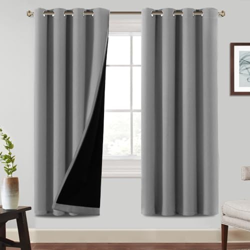 BellaHills 100% Verdunkelungsvorhang vorhänge 2er Set Blickdichte Vorhang für Schlafzimmer Gardinen Taubengrau Blackout Curtains for Bedroom, H 214 x B 132 cm