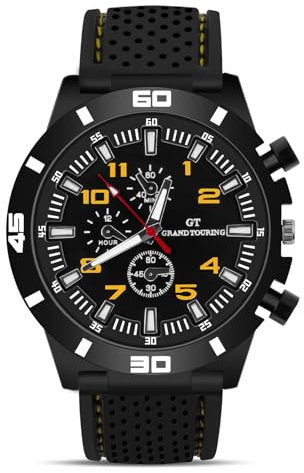 OFFCUP Orologio Uomo Analogico al Quarzo Cronografo Casual Sportivo Classico Elegante con Cinturino in Silicone - Giallo