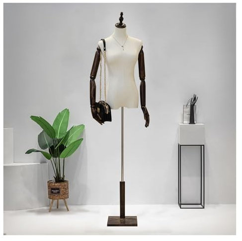 schneiderpuppe Schneiderpuppe Schaufensterpuppe Damenbüste Weiblich, Höhe Verstellbar 120cm-182cm Schneiderbüste Mit Abnehmbaren Holzarmen Für Bekleidung Display for Clothing Shop Dresses(Brown,A)