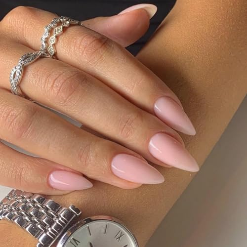 Moguri Dusty Pink Press On Nails Almond Shape, 24 Stück Künstliche Nägel Zum Aufkleben Mit Zubehör, Kurz Und Langlebig, Ersatz Für Gel Nägel, Wiederverwendbar Und Komfortabel