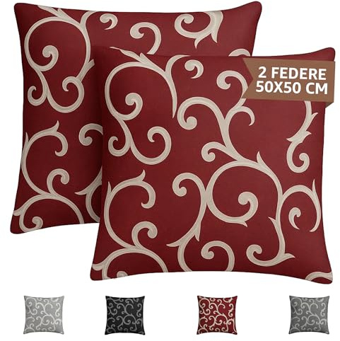 SONIT - Federe Cuscini Divano Rosso 50x50cm con Cerniera a Scomparsa, Copricuscini Decorativi Cotone Traspirante, Fodere Cuscino Arredo per Salotto e Camera da Letto, Made in Italy
