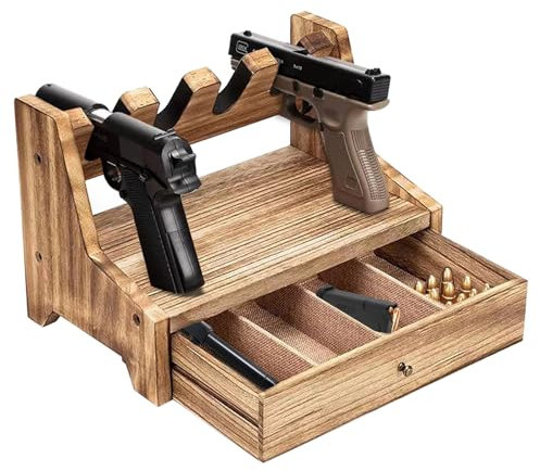KMDZDZGS Pistolenregal, Pistolen Aufbewahrung Rack, Waffenständer aus Holz, Waffenständer, Mit Schublade Ausgestattet, Massivholzmaterial, für die Aufbewahrung von Pistolen. (12.2 x 7.6 x 8.5)