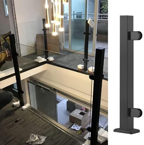 CVERTHAF Balustrade carrée en Acier Inoxydable 304 argenté avec Pince pour Verre, Garde-Corps, clôture, Panneau en Verre, Plastique, Bois, escalier, Balcon, terrasse (Couleur : Poteau d'extrémité, ta