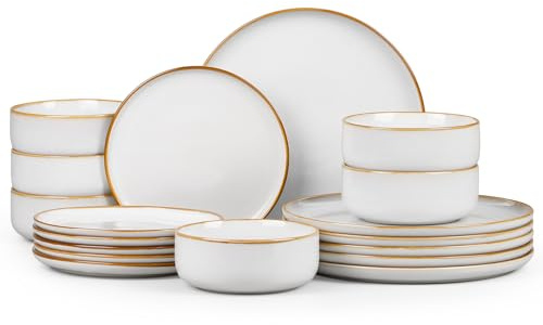 Homikit 18 Piece Dinner Set, Kitchen Stoneware Dinnerware Sets for 6 People, Included 6X Dinner Plates, 6X Side Plates and 6X Bowls, Non-Scratch, Dishwasher & Microwave Safe, Cappuccino Beige