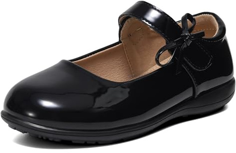 MK MATT KEELY Chaussures d'école plates pour filles noires avec Mary Jane pour filles, chaussures à boucle et velcro confortables pour uniforme, 25 EU