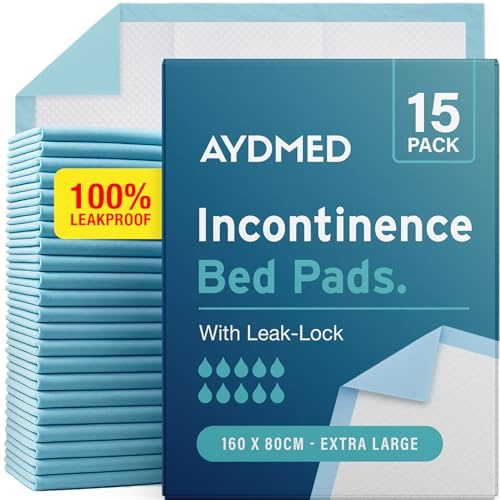 15 x AYDMED Incontinence Bed Pads 160 x 80cm | Extra-Large Disposable Incontinence Pads | Maximum Absorbency Incontinence Bed Sheets For Adults, Children & Babies | 3,000ML Capacity