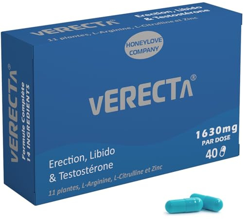 VERECTA® – Vitalité & Tonus Masculin – Maca Péruvien, Ginseng Coréen, Tribulus – L-Arginine & L-Citrulline – Zinc – Extraits Standardisés – 40 gélules – Fabriqué en France