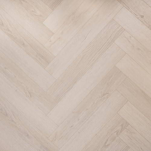 Laminate Flooring Durable 8mm Thick Herringbone – Modern Wood Effects, Easy Click Fit, Water-Resistant Laminate – Ideal for Living, Bedroom & Hallway Floors - 1.92m² Coverage Per Pack (Sandstone)
