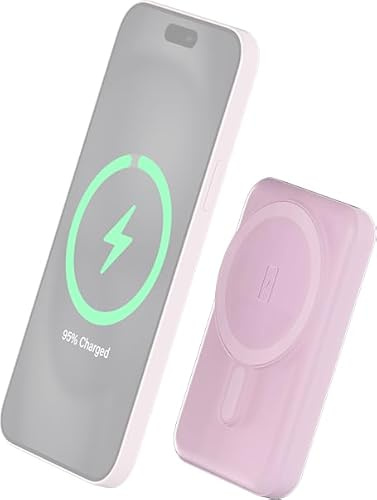 Batterie Externe MagSafe 5000 mAh sans Fil | 2 Ports USB-C & USB-A | Rose