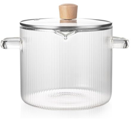 Jrudjsnhhty Glass Cookware Simmer Pot, Glass Cooking Pot with Lid-1.8L(60oz) Heat Borosilicate Glass Cookware Stovetop Pot