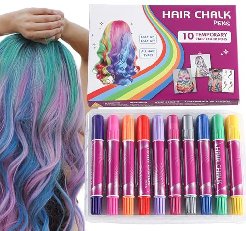 Vmiorzq Tiza para Cabello - 10 Colores De Tizas Para Teñir El Cabello - Marcadores Lavables, Divertidas, Para Niñas Adolescentes Y Adultas