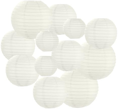 AOOSA Lanterne di carta Bianco, 12 Lanterna di Carta Rotonde da Appendere, 10, 15, 20, 25 cm Lanterne Cinesi da Decorazione per decorazioni per la casa, feste, matrimoni, festival (Bianco)