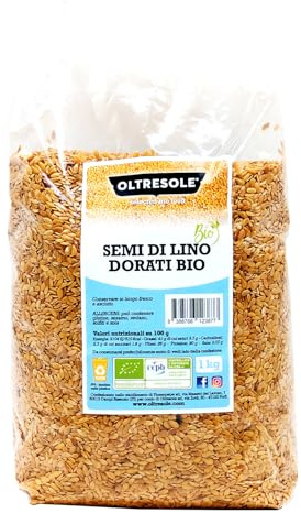 Oltresole, Graines de lin dorées biologiques 1 kg, Graines grasses crues, entières et claires, riches en minéraux et en fibres, source d'oméga 3 et d'antioxydants, 100% naturelles, paquet familial
