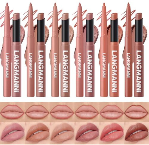 12Pcs Matte Lipstick + Lip Liner Pens Lip Combo Sets, Creamy Matte Lip Makeup Kit Long-Lasting Waterproof, Smudge-Proof Highly Pigmented Formula, Neutral & Nude Shades Makeup Set (Everyday Nudes Set)