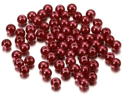 8mm Round Glass Pearls Beads with Holes, Red,100 Pcs
