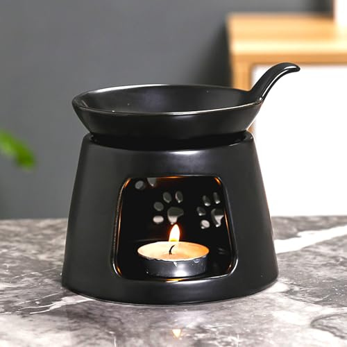 BAOBYAO Schwarz Große Duftlampe Keramik Teelichthalter Aromalampe,5X5 Zoll | Duftlampen Kerzenhalter mit Duftölschale Diffuser Ätherische Öle Raumdüfte Teelicht für Yoga,Bücherzimmer,Schlafzimmer,Büro