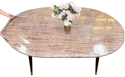 Muzrunq Tovaglia ovale con angoli con protezione elastica, impermeabile, resistente all'olio, trasparente, per tavolo, tovaglia in plastica, facile da pulire, per tavolo ovale da 48 x 72 pollici.