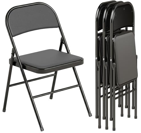 HOMCOM Lot de 4 chaises Pliantes chaises de Salle à Manger Portables Chaise Pliable d'intérieur avec Coussin en revêtement synthétique et Cadre en Acier dim. 45l x 46P x 78H cm Noir
