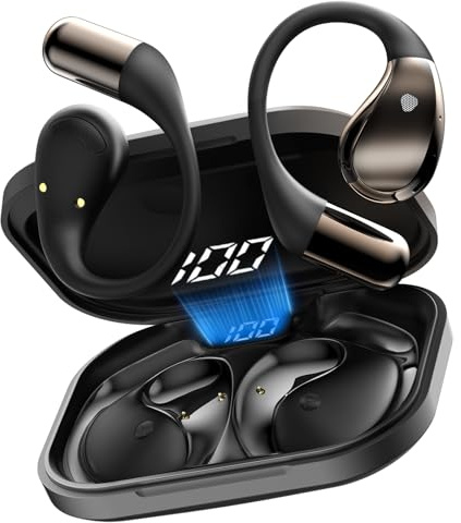 Conyat Open-Ear Headphones, Bluetooth 6.0 Wireless Earbuds Powerful Sound, 40H Open Ear Earbuds with Mic, Adjustable Ear Hooks, Ultra-Comfort, IPX7 Waterproof Earphones for Workouts/Running, Black