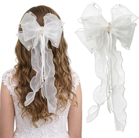 MOAZIFI Haarschmuck Kommunion Mädchen, Erstkommunion Schleier Kopfschmuck, Weiße Perle, Kopfschmuck Kommunion, für Brautjungfer Braut Haarschmuck Hochzeit Festliche Anlässe