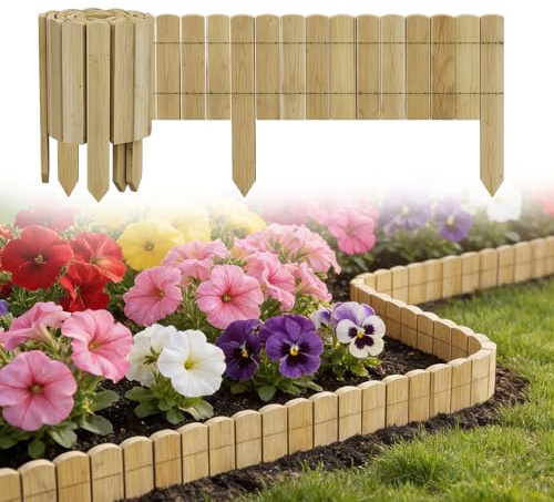 UISEBRT Bordure de tonte à rouler, flexible, en bois, palissade, bordure de pelouse, bordure de parterre - 200 x 10 cm - Naturel