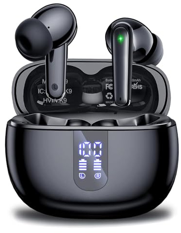 yideing ecouteurs Bluetooth sans Fil,Écouteurs Bluetooth 5.3,40 Heures d'autonomie avec écran d'alimentation LED,IPX7 Étanche, avec Son stéréo Hi-FI,Intra-Auriculaires avec Microphone,Noir