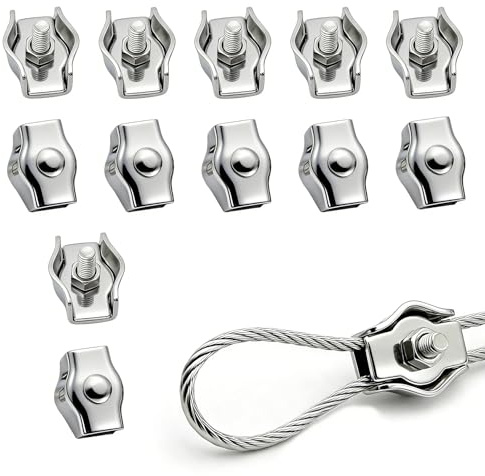 12 Stück Drahtseilklemme M3, 304 Edelstahl Seilklemme, Edelstahlseilklemme, Multifunktions Drahtseilklemmen, M3 Seilklemmen Set for 1.5-2mm Stahlseil Seil Takelage Wäscheleinenspanner Markise Fixiert